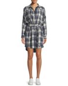 Long-sleeve Button-front Plaid Cotton