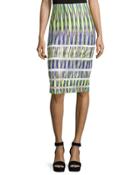 Irene Printed Scuba Pencil Skirt, Dewberry/citrine