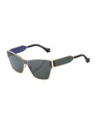 Metal Monochromatic Shield Sunglasses, Gold/smoke