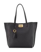 Blanche Diamond-textured Leather Tote Bag, Black