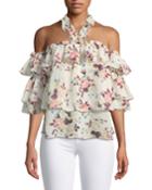 Giselle Off-the-shoulder Tiered Ruffled Floral-print Top