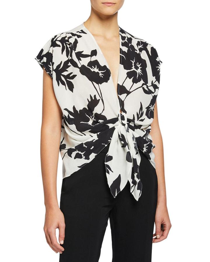 Cardin Printed Tie-front Top