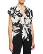 Cardin Printed Tie-front Top