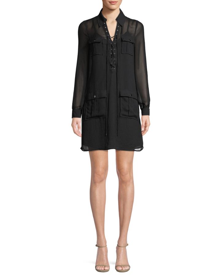She Too Will Rise Lace-up Long-sleeve Dress