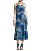 Beaded-tassel Maxi Dress, Blue Pattern