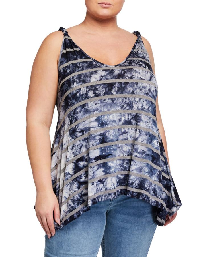 Plus Size Tie-dye Sleeveless Handkerchief Tank