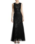 Sleeveless Sequined Trumpet Gown, Black