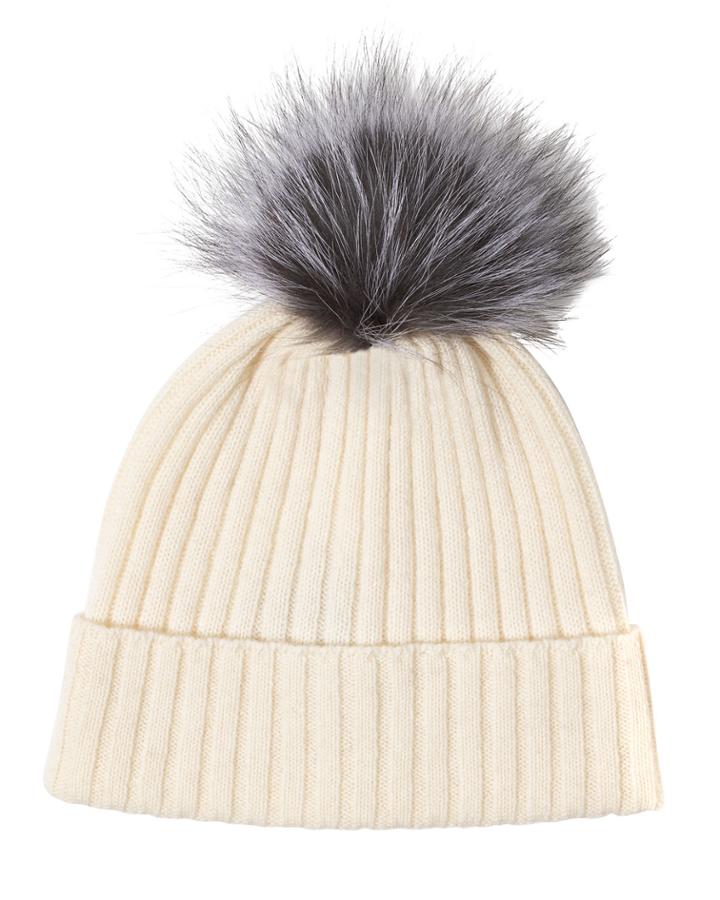 Cashmere Beanie W/ Fur Pompom