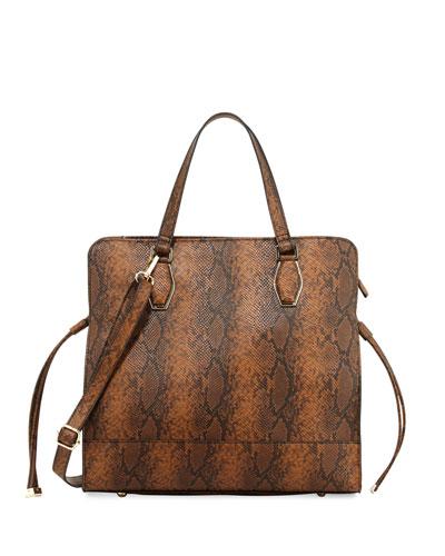 Sally Python-print Tote Bag, Cognac