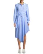 Asymmetric Long-sleeve Wrapped Oxford Dress