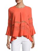 3/4-sleeve High-low Blouse, Coral