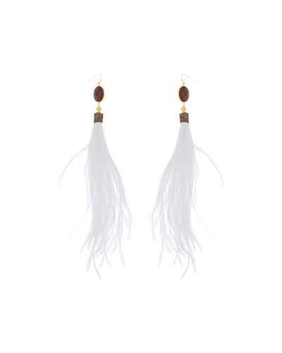 Feather Garnet Drop Earrings