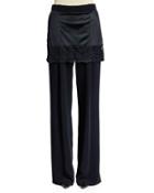 Lace-trim Skirt Pants, Black