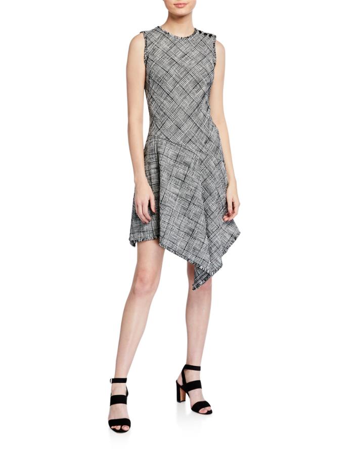 Fringe Tweed Asymmetric Dress