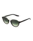 Boleyn Half-rim Acetate & Titanium Sunglasses, Black/silver