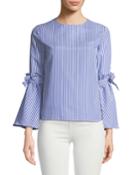 Pinstriped Bow-sleeve Blouse