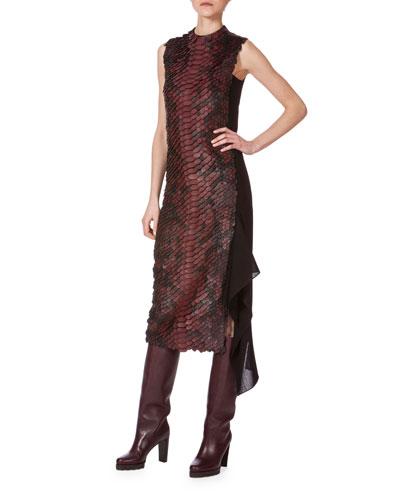Sleeveless Leather-embellished Combo Dress, Aubergine