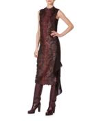 Sleeveless Leather-embellished Combo Dress, Aubergine