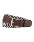 Braided Italian Leather And Cotton Belt