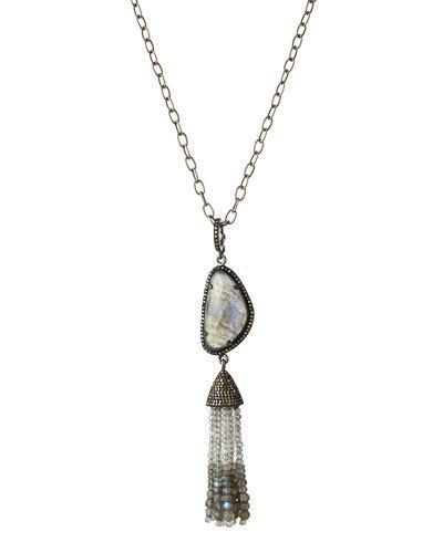 Long Labradorite & Diamond Tassel Necklace