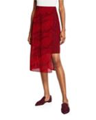 Asymmetric-hem Wool Skirt, Fern Print