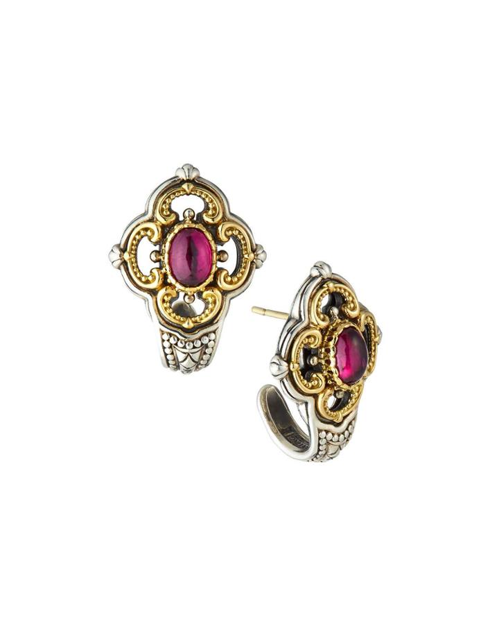 Scalloped Diamond-shaped Garnet Hoop Earrings