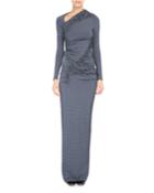 Striped-dot Ruched Jersey Gown