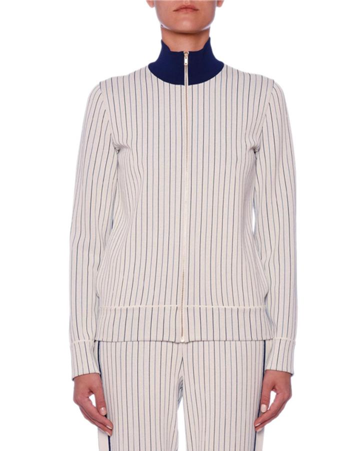 Zip-front Contrast Turtle Pinstripe Jacket