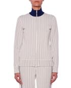 Zip-front Contrast Turtle Pinstripe Jacket