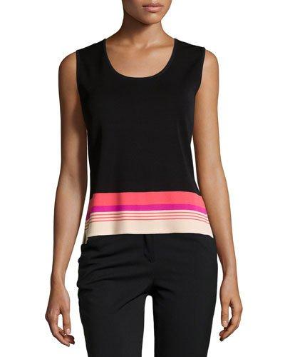 Striped-bottom Scoop-neck Tank,