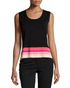 Striped-bottom Scoop-neck Tank,