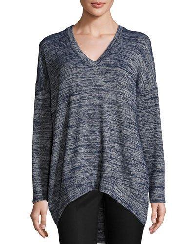 V-neck High-low Top, Navy/silver