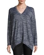 V-neck High-low Top, Navy/silver