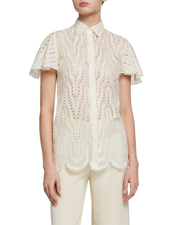 Eyelet Scallop Frayed Short