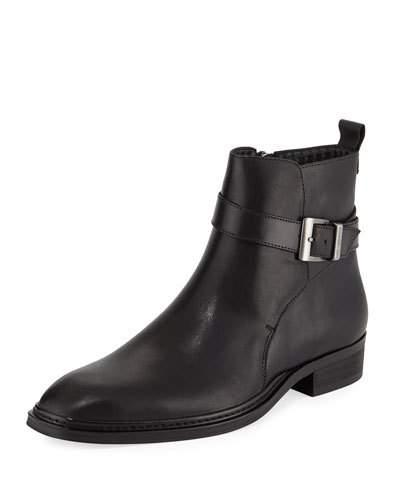 Strapped Leather Chelsea Boot, Black