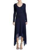 Long-sleeve V-neck Dress W/