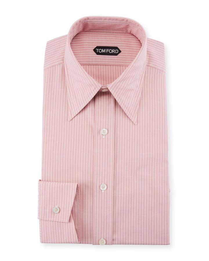 Men's Hopsack Striped Point-collar Dress