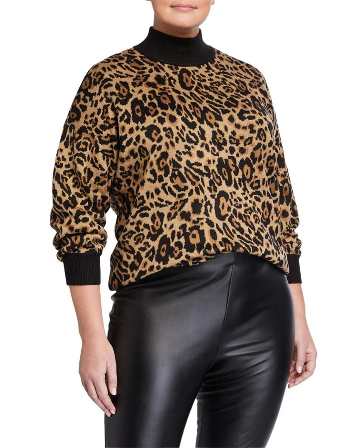 Plus Size Leopard Turtleneck