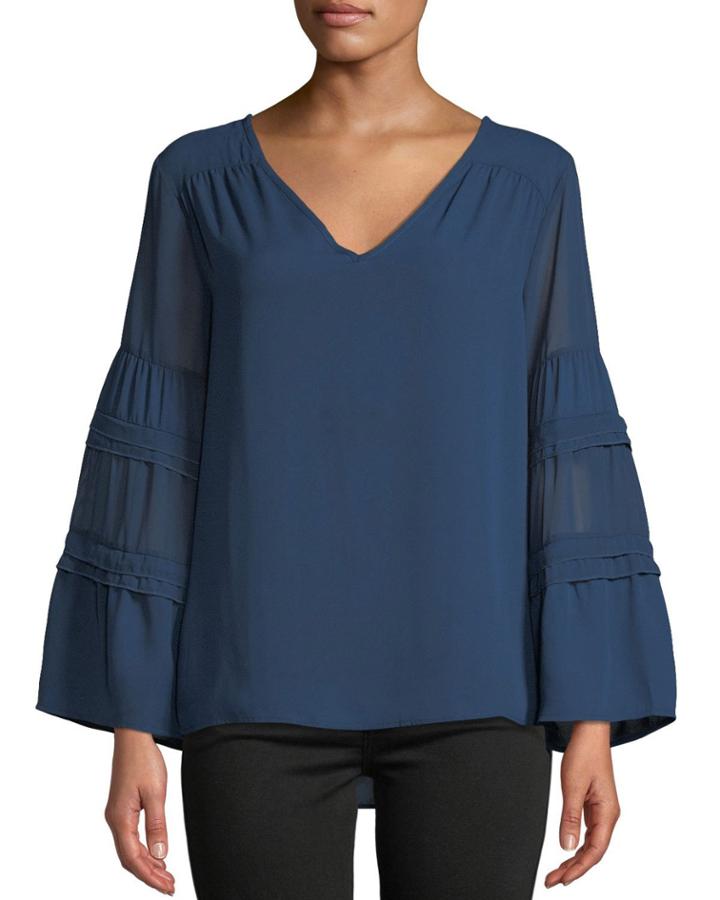 Tiered V-neck Chiffon Blouse