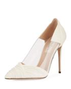 Ruched Leather Clear-sided High-heel Pumps
