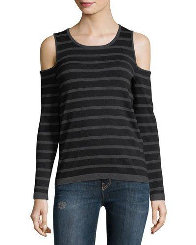 Cashmere Striped Cold-shoulder Top
