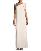Ruffled-shoulder Silk-crepe Gown, Ivory