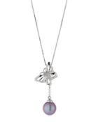 14k Freshwater Pearl & Diamond Butterfly Necklace