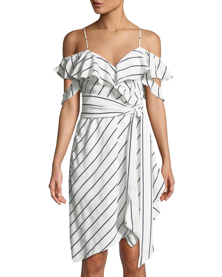 Pinstriped Ruffle Wrap Dress