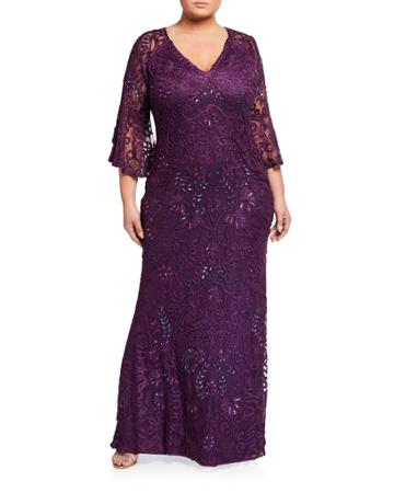 Plus Size Bead Soutache Embroidered Gown