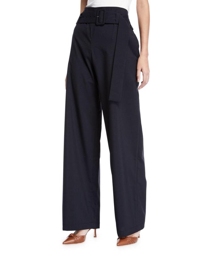 Ava Belted High-waist Wide-leg Trousers