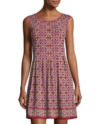 Sleeveless Tuck-pleat Dress, Garnet/rust