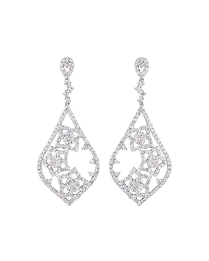 18k White Gold Diamond Star Dangle Earrings
