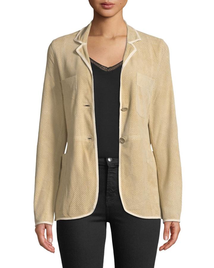 Piped Perforated Goat-suede Jacket