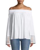 Off-the-shoulder Lace-cuff Peasant Top